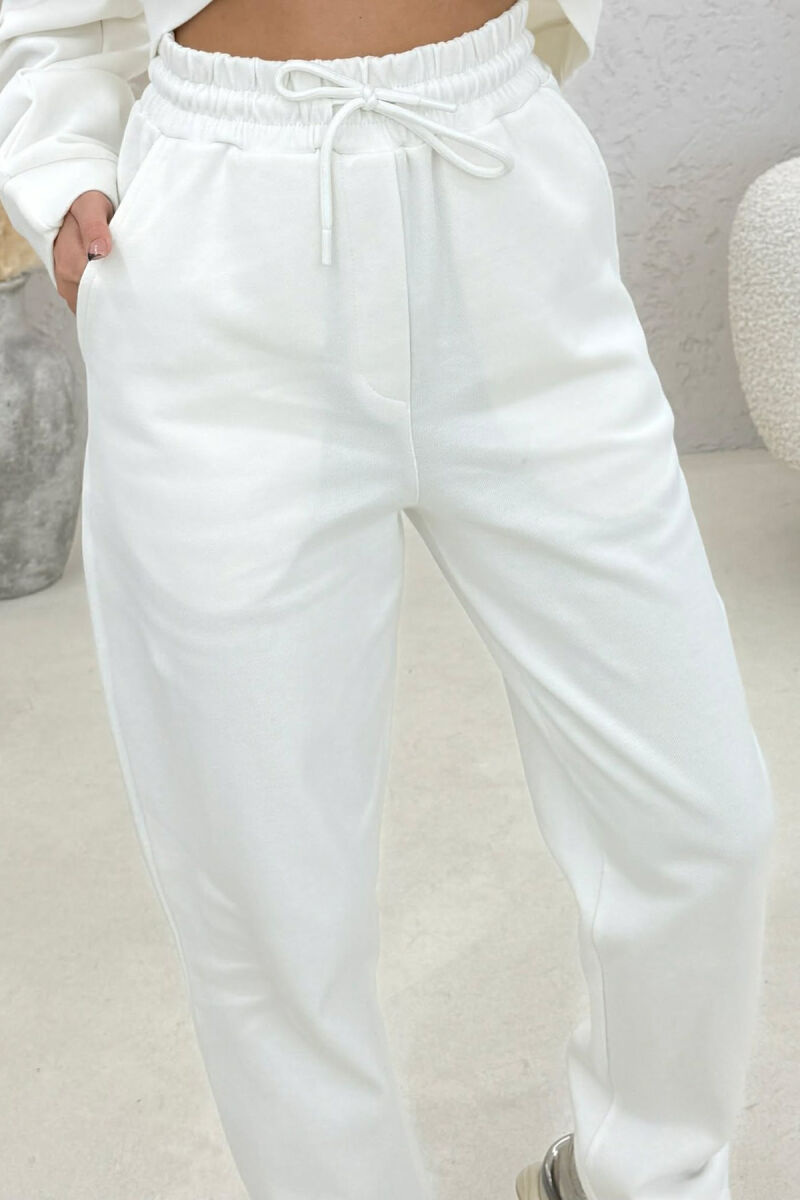 ONE COLOR ZIPPER NECK SWEATSHIRT+ SWEATPANTS WOMEN SET WHITE-E BARDHE - 4
