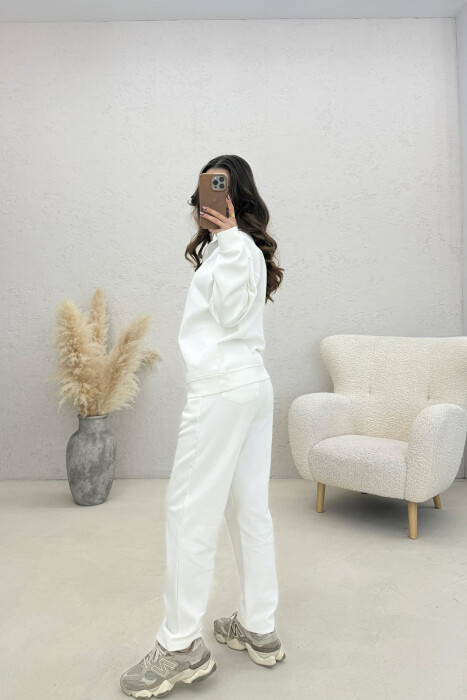 ONE COLOR ZIPPER NECK SWEATSHIRT+ SWEATPANTS WOMEN SET WHITE-E BARDHE - 5
