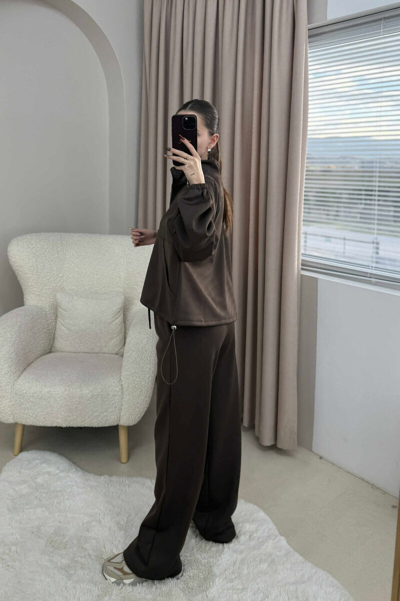 ONE COLOR ZIPPER NECK SWEATSHIRT+SWEATPANTS WOMEN SET BROWN/KAFE - 2
