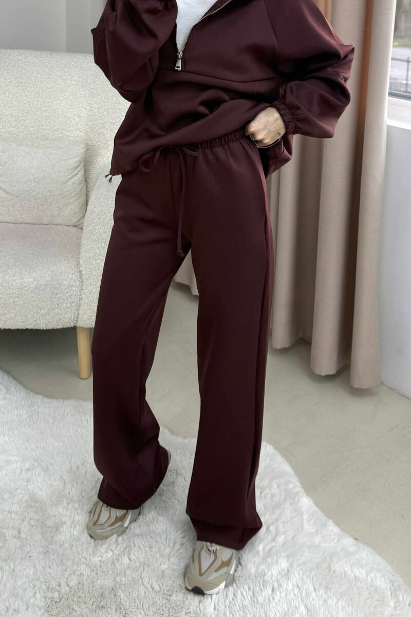 ONE COLOR ZIPPER NECK SWEATSHIRT+SWEATPANTS WOMEN SET BURGUNDY/VISHNJE - 4