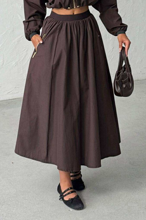 ONE COLOR ZIPPER POCKETS WOMEN SKIRT BROWN/KAFE - 1