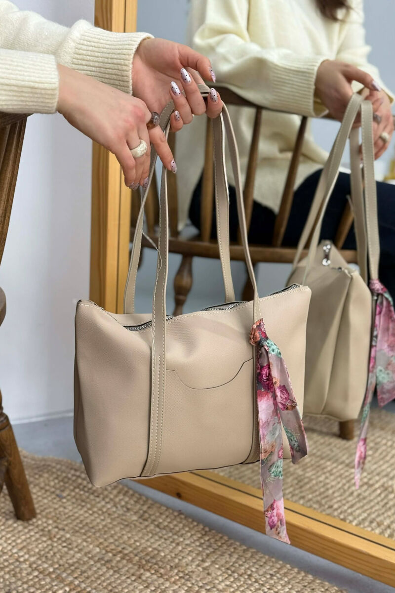 ONE COLOR ZIPPER SCARF DETAIL WOMEN BAG BEIGE/BEZHE - 4