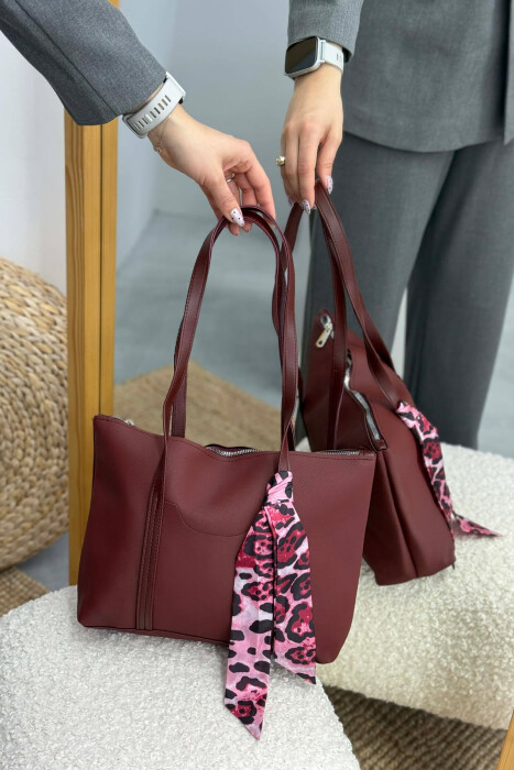 ONE COLOR ZIPPER SCARF DETAIL WOMEN BAG BURGUNDY/VISHNJE - 4