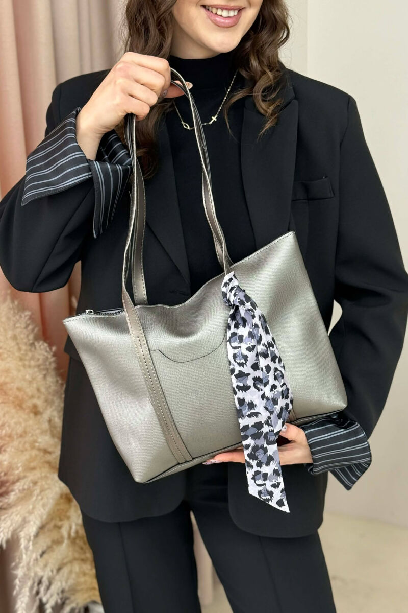 ONE COLOR ZIPPER SCARF DETAIL WOMEN BAG GREY/GRI - 1