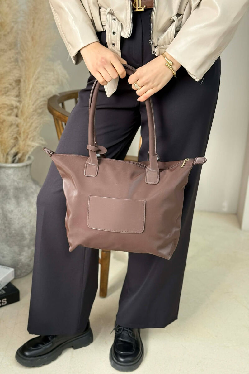 ONE COLOR ZIPPER SIMPLE WOMEN BAG DARK BROWN/KAE - 4