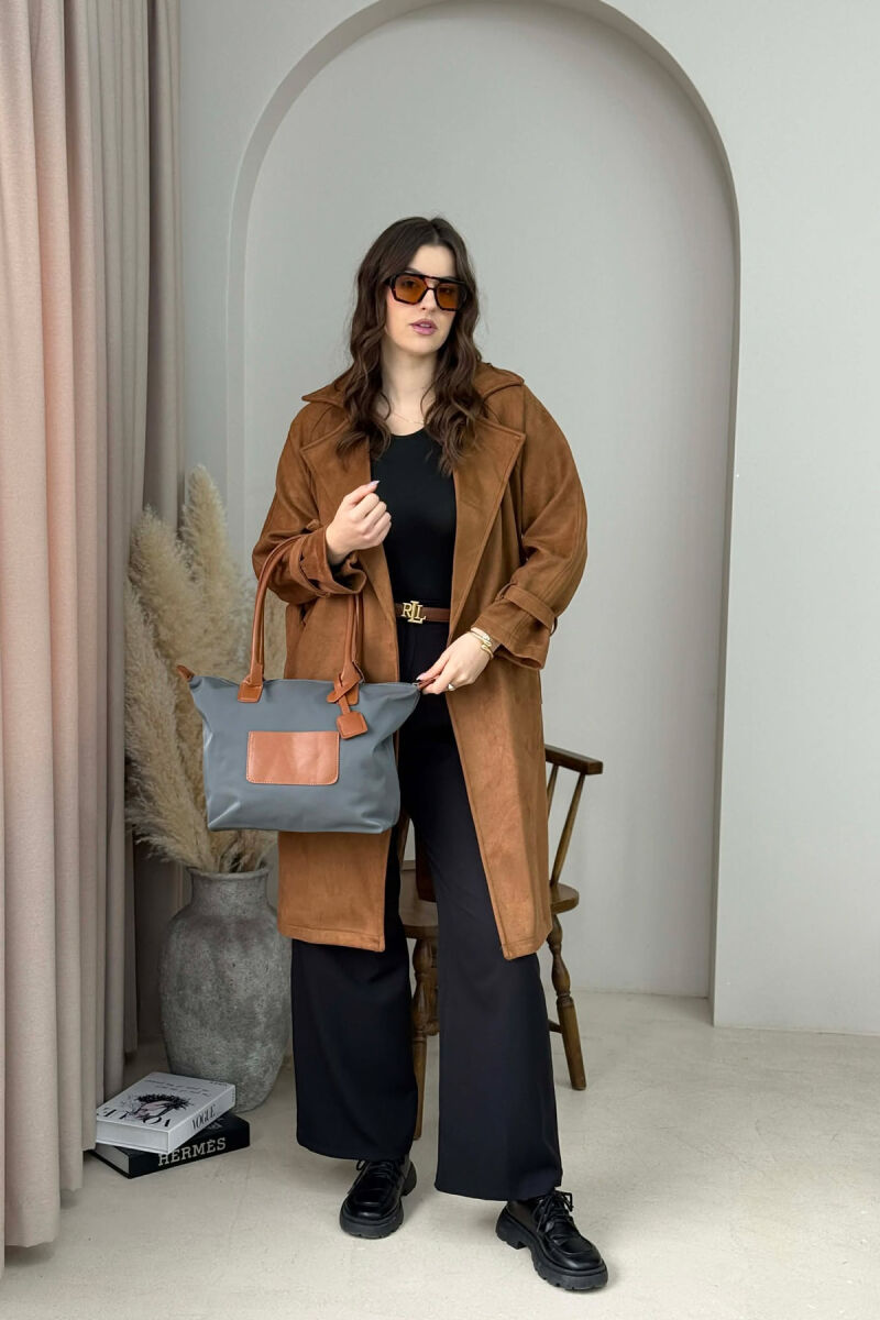 ONE COLOR ZIPPER SIMPLE WOMEN BAG GREY+BROWN/GRI+KAFE - 3
