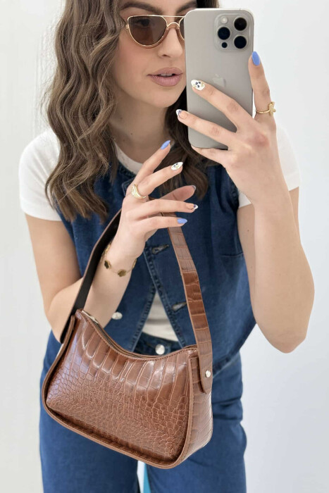 ONE COLOR ZIPPER SMALL WOMAN BAG BROWN/KAFE - 3