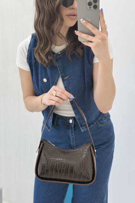 ONE COLOR ZIPPER SMALL WOMAN BAG DARK BROWN/KAE 