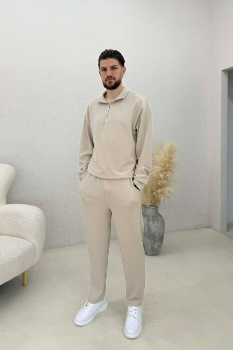 ONE COLOR ZIPPER SWEATSHIRT + SWEATPANTS MEN SET BEIGE/BEZHE 