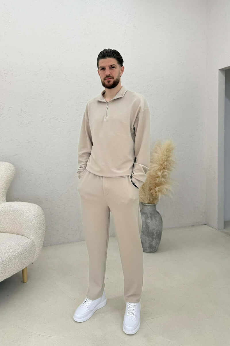 ONE COLOR ZIPPER SWEATSHIRT + SWEATPANTS MEN SET BEIGE/BEZHE - 1