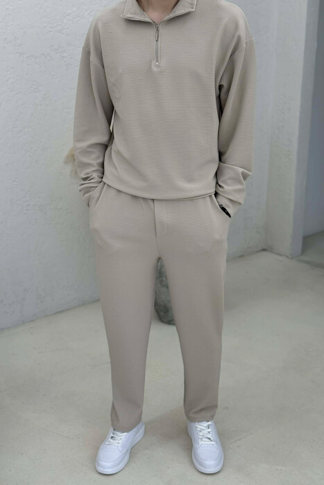ONE COLOR ZIPPER SWEATSHIRT + SWEATPANTS MEN SET BEIGE/BEZHE - 2