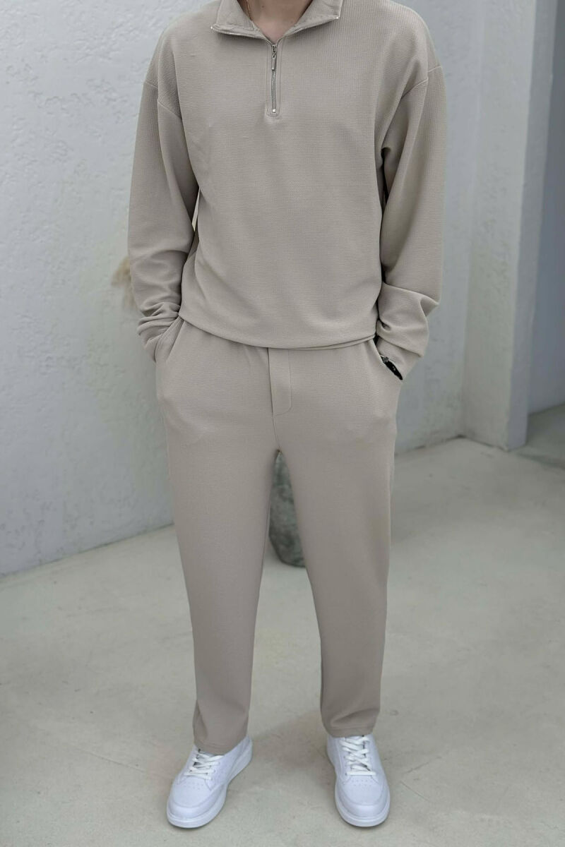 ONE COLOR ZIPPER SWEATSHIRT + SWEATPANTS MEN SET BEIGE/BEZHE - 2