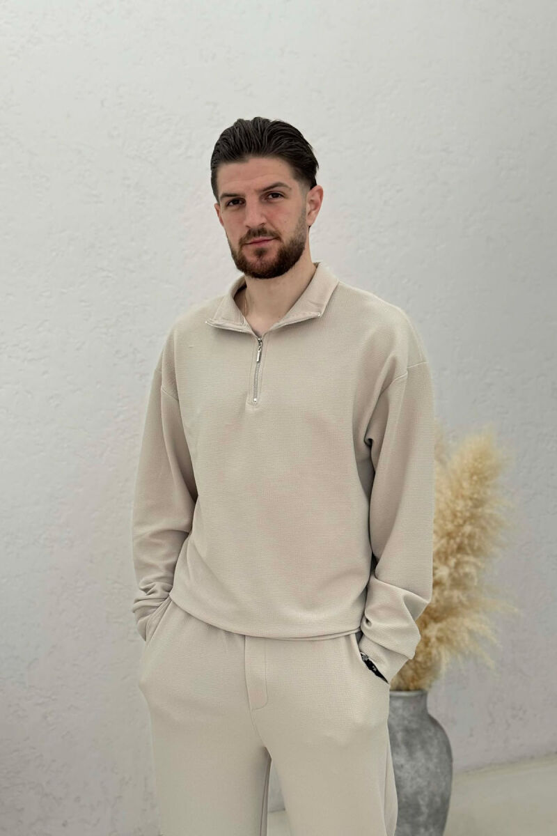 ONE COLOR ZIPPER SWEATSHIRT + SWEATPANTS MEN SET BEIGE/BEZHE - 3