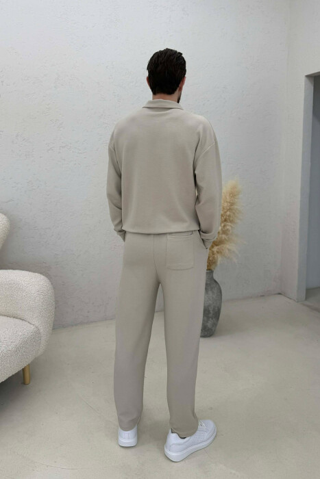ONE COLOR ZIPPER SWEATSHIRT + SWEATPANTS MEN SET BEIGE/BEZHE - 4
