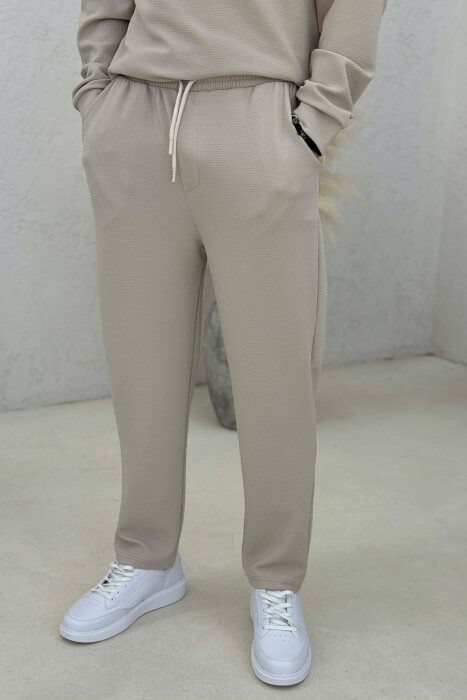 ONE COLOR ZIPPER SWEATSHIRT + SWEATPANTS MEN SET BEIGE/BEZHE - 5