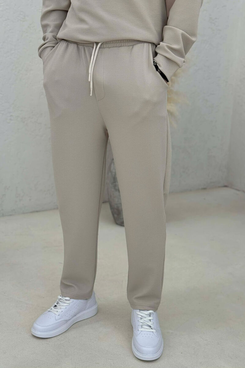 ONE COLOR ZIPPER SWEATSHIRT + SWEATPANTS MEN SET BEIGE/BEZHE - 5