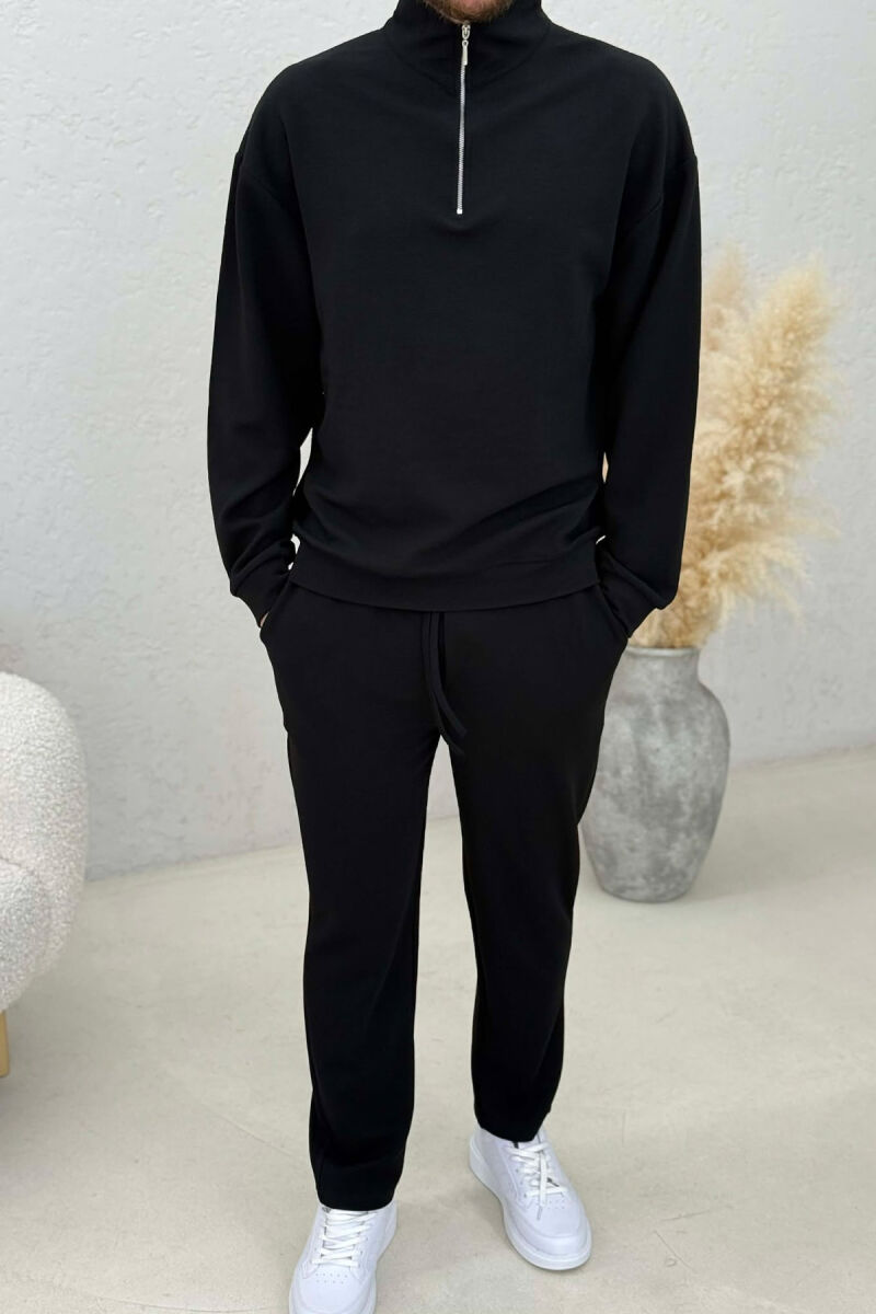 ONE COLOR ZIPPER SWEATSHIRT + SWEATPANTS MEN SET BLACK/ E ZEZE - 2