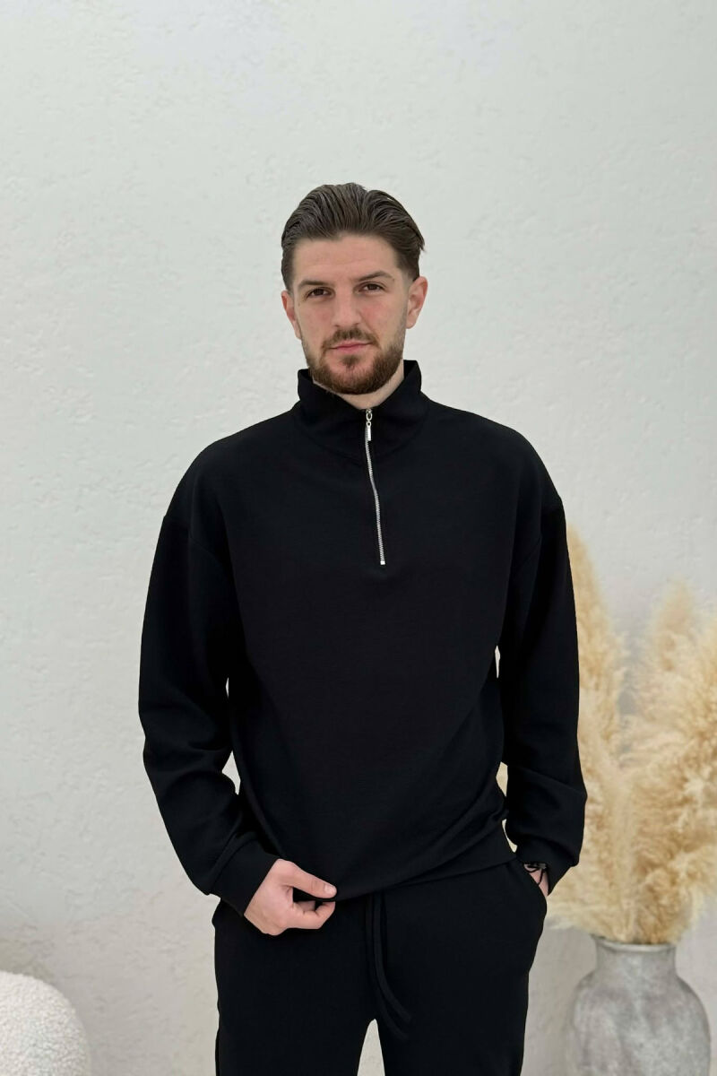 ONE COLOR ZIPPER SWEATSHIRT + SWEATPANTS MEN SET BLACK/ E ZEZE - 3