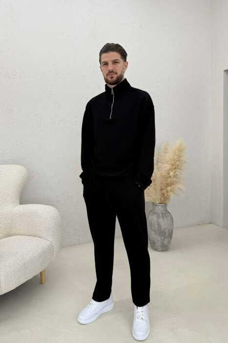 ONE COLOR ZIPPER SWEATSHIRT + SWEATPANTS MEN SET BLACK/ E ZEZE 