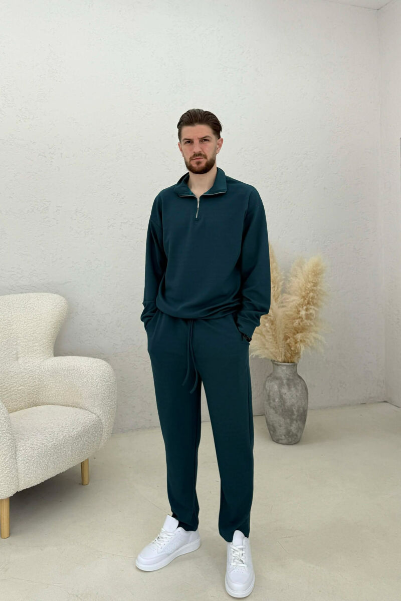ONE COLOR ZIPPER SWEATSHIRT + SWEATPANTS MEN SET BLUE STONE/GK - 1