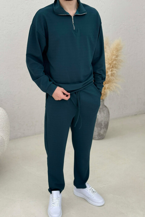 ONE COLOR ZIPPER SWEATSHIRT + SWEATPANTS MEN SET BLUE STONE/GK - 2