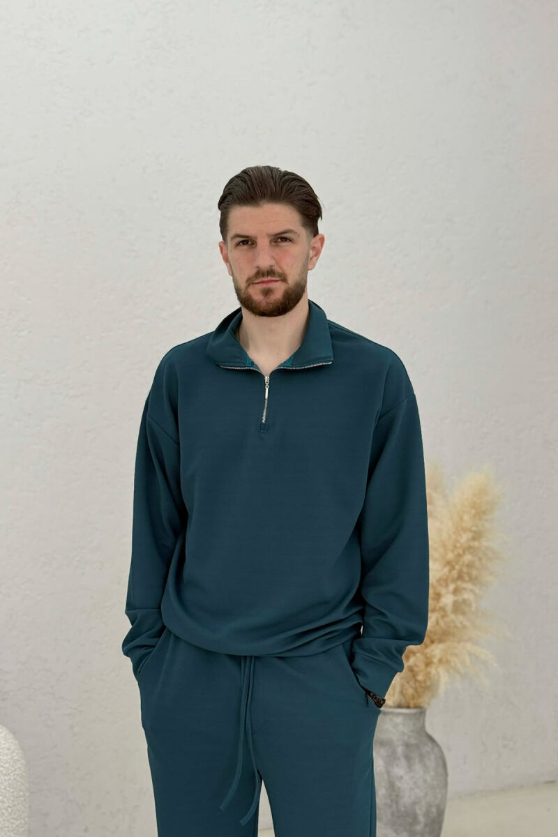 ONE COLOR ZIPPER SWEATSHIRT + SWEATPANTS MEN SET BLUE STONE/GK - 3