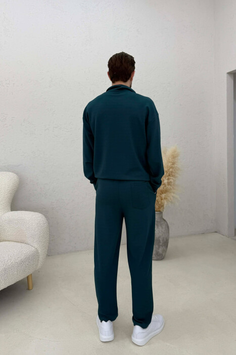 ONE COLOR ZIPPER SWEATSHIRT + SWEATPANTS MEN SET BLUE STONE/GK - 4