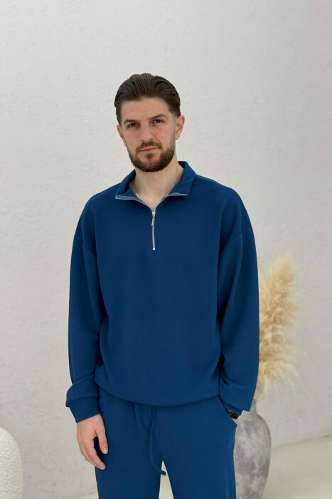 ONE COLOR ZIPPER SWEATSHIRT + SWEATPANTS MEN SET BLUE/BLU - 2