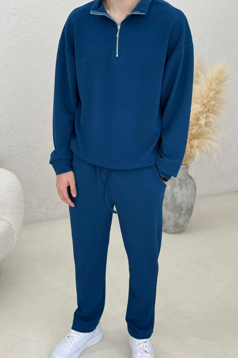 ONE COLOR ZIPPER SWEATSHIRT + SWEATPANTS MEN SET BLUE/BLU - 3