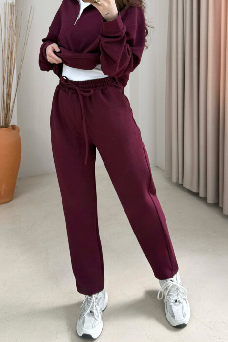 ONE COLOR ZIPPER SWEATSHIRT + SWEATPANTS WOMAN SET BURGUNDY/VISHNJE - 3