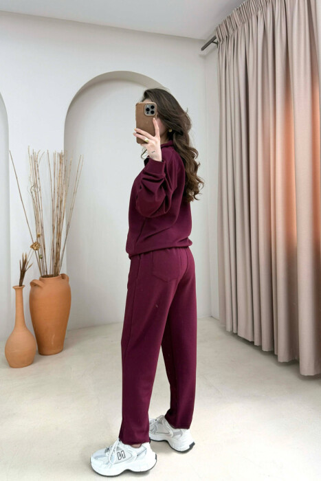 ONE COLOR ZIPPER SWEATSHIRT + SWEATPANTS WOMAN SET BURGUNDY/VISHNJE - 4