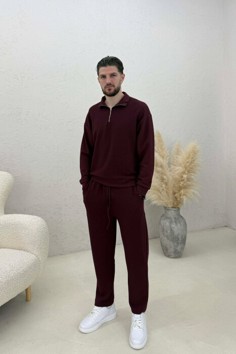 ONE COLOR ZIPPER SWEATSHIRT + SWEATPANTS MEN SET BURGUNDY/VISHNJE 