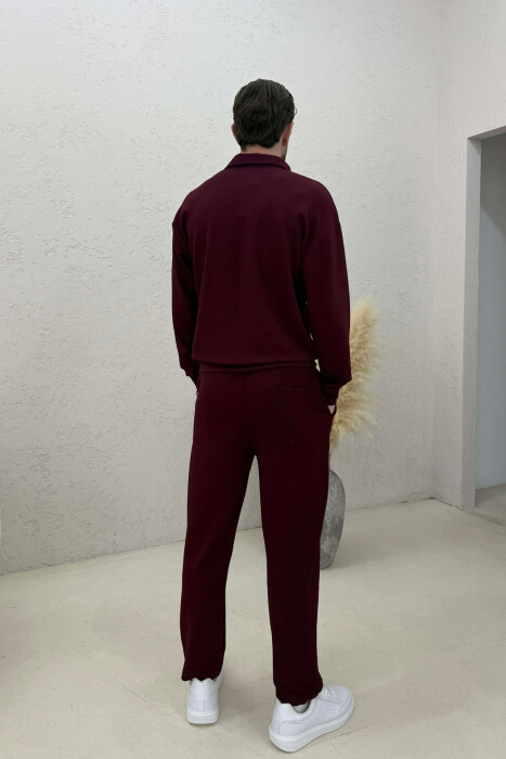 ONE COLOR ZIPPER SWEATSHIRT + SWEATPANTS MEN SET BURGUNDY/VISHNJE - 4
