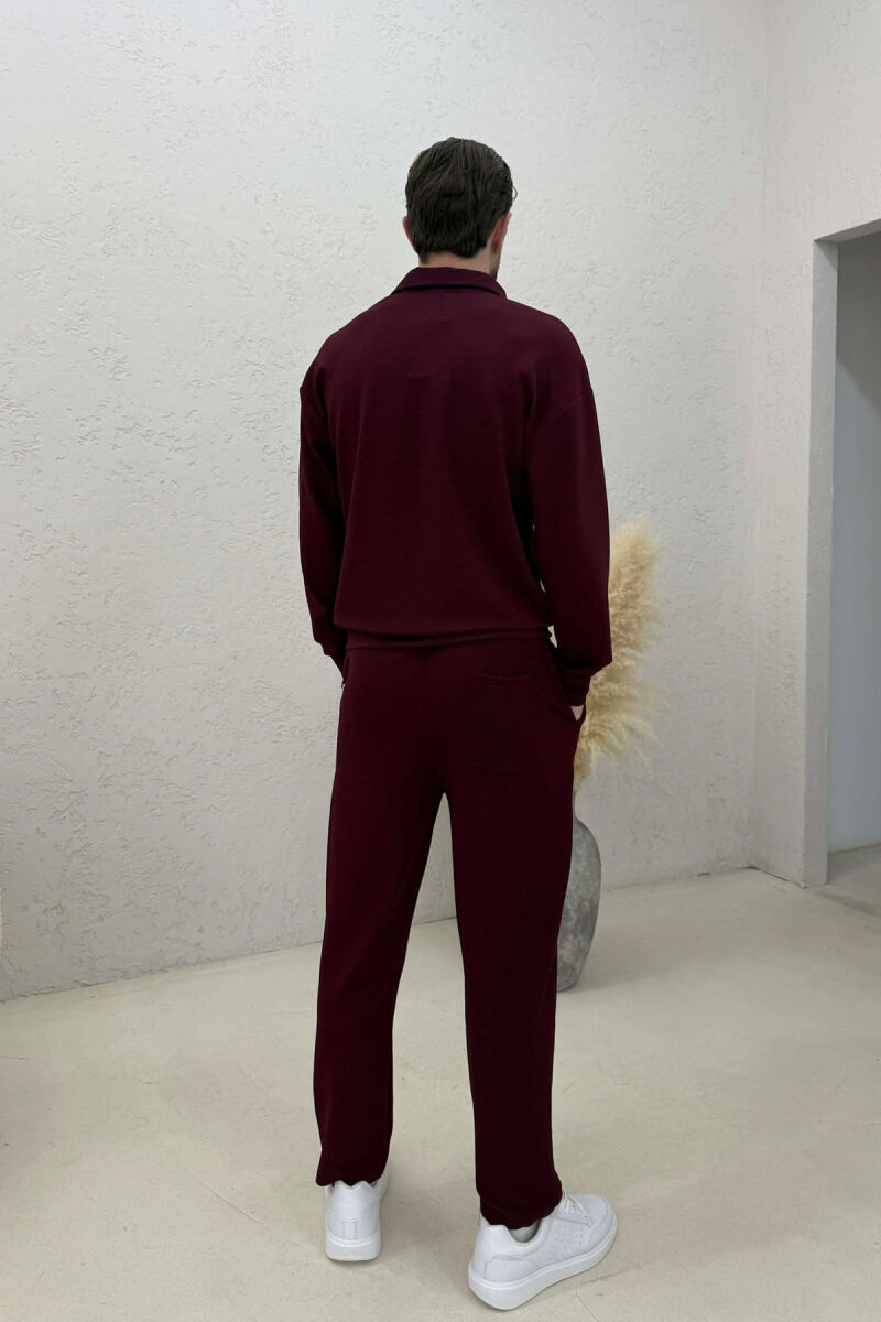 ONE COLOR ZIPPER SWEATSHIRT + SWEATPANTS MEN SET BURGUNDY/VISHNJE - 4