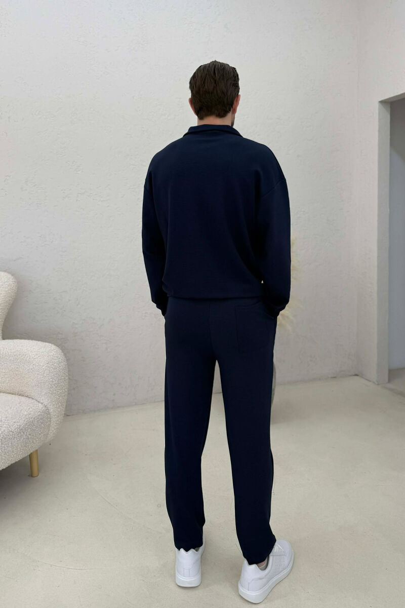 ONE COLOR ZIPPER SWEATSHIRT + SWEATPANTS MEN SET DARK BLUE/BEE - 4