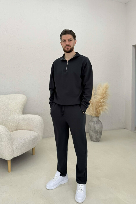 ONE COLOR ZIPPER SWEATSHIRT + SWEATPANTS MEN SET DARK GREY/GEE 