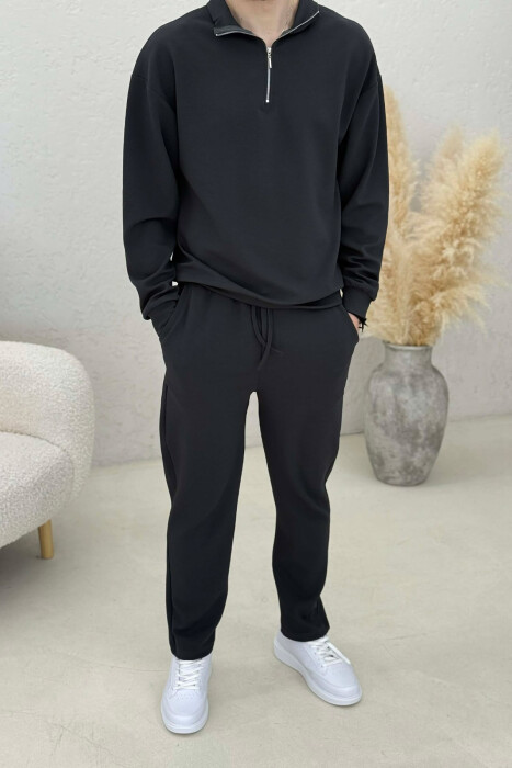 ONE COLOR ZIPPER SWEATSHIRT + SWEATPANTS MEN SET DARK GREY/GEE - 2
