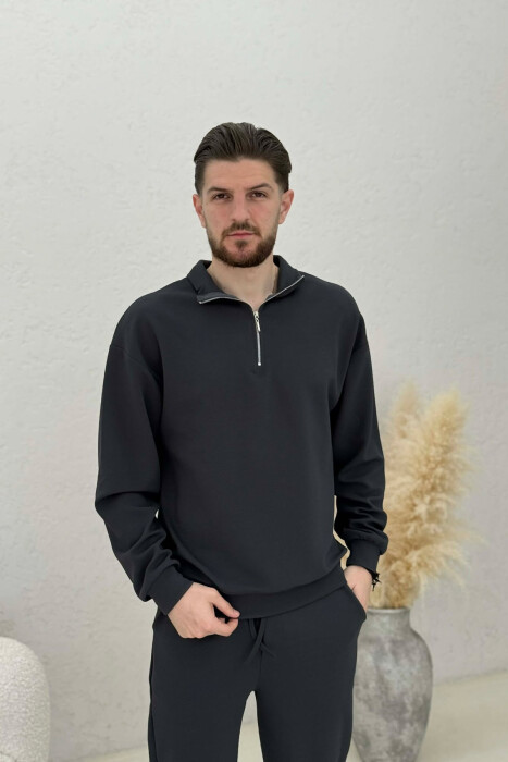 ONE COLOR ZIPPER SWEATSHIRT + SWEATPANTS MEN SET DARK GREY/GEE - 3