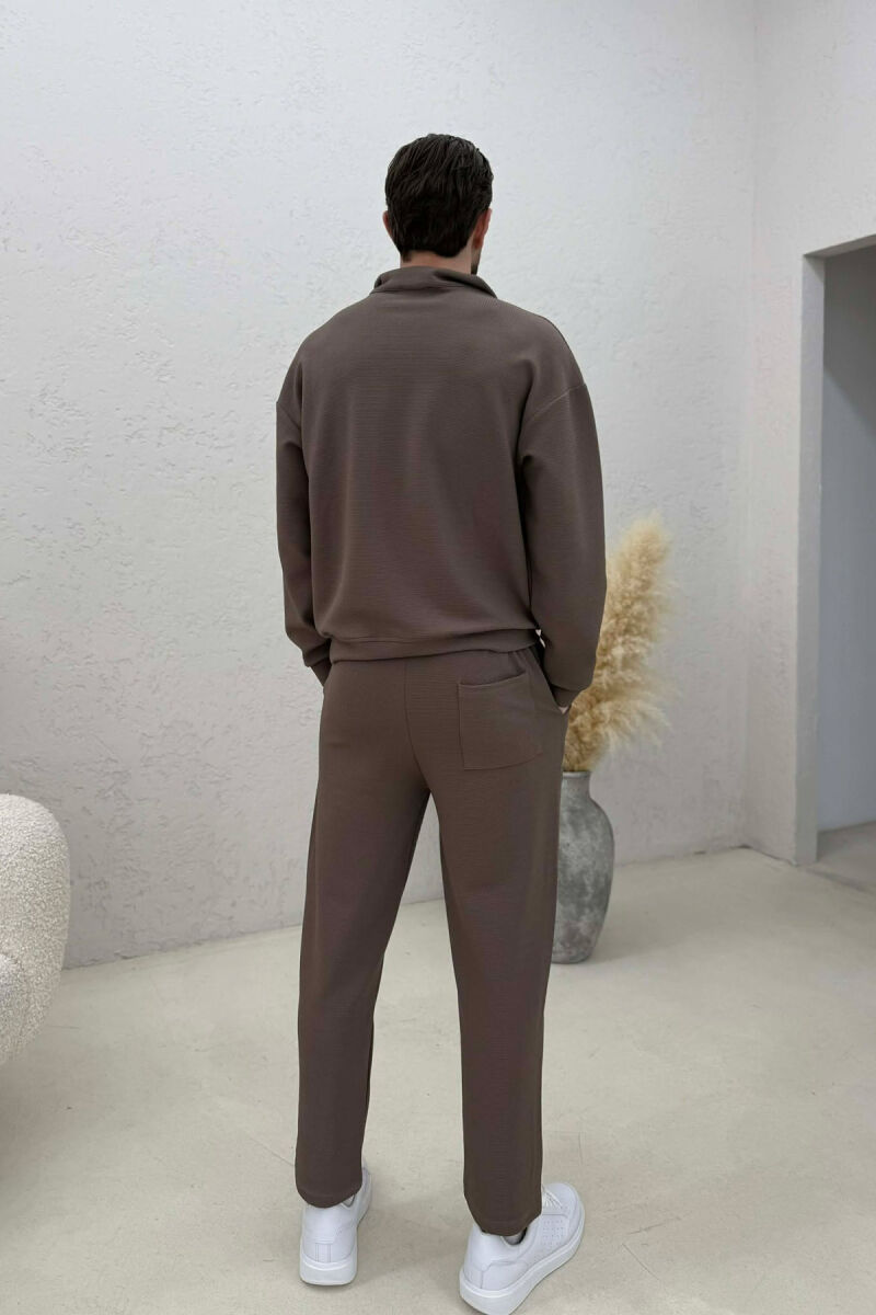 ONE COLOR ZIPPER SWEATSHIRT + SWEATPANTS MEN SET LIGHT BROWN/KAZB - 4