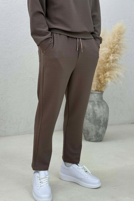 ONE COLOR ZIPPER SWEATSHIRT + SWEATPANTS MEN SET LIGHT BROWN/KAZB - 5
