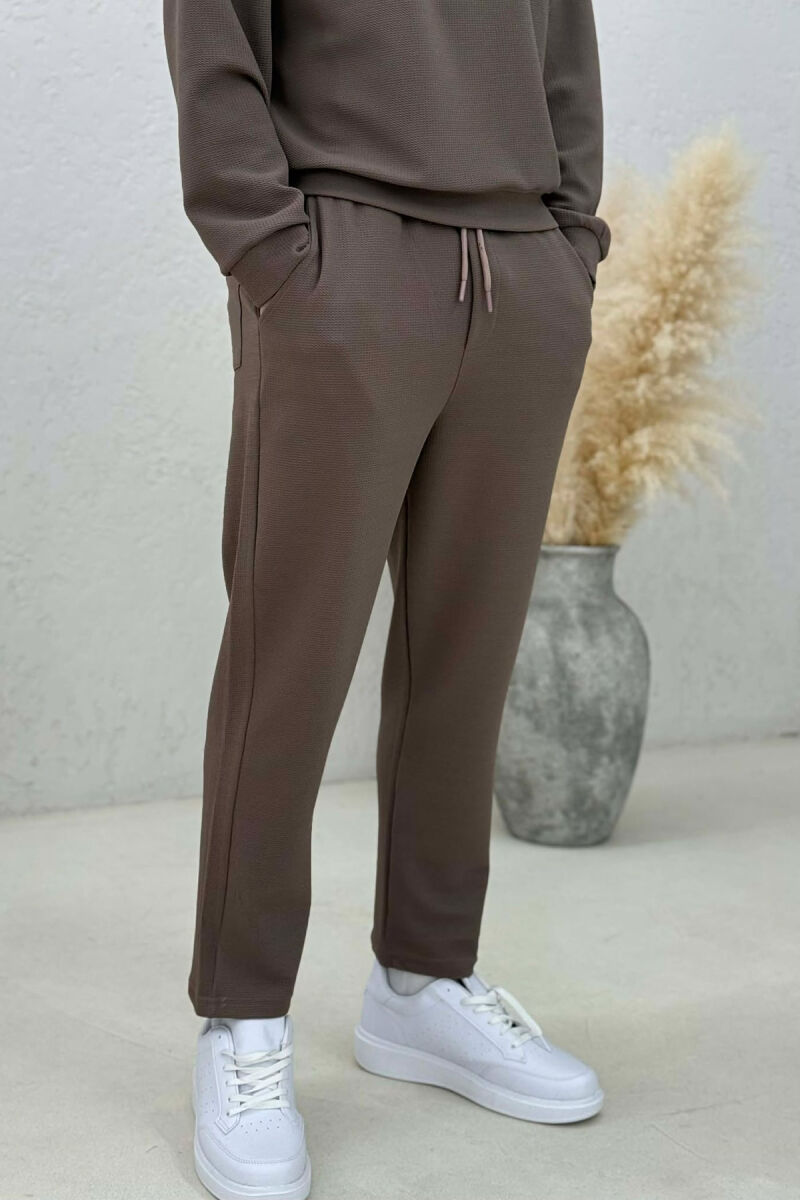 ONE COLOR ZIPPER SWEATSHIRT + SWEATPANTS MEN SET LIGHT BROWN/KAZB - 5
