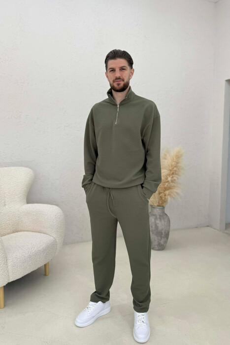 ONE COLOR ZIPPER SWEATSHIRT + SWEATPANTS MEN SET OLIVE/ULLI 