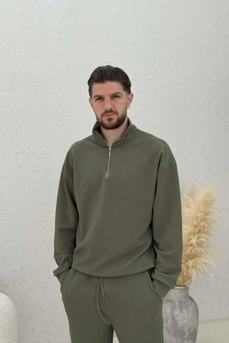 ONE COLOR ZIPPER SWEATSHIRT + SWEATPANTS MEN SET OLIVE/ULLI - 3