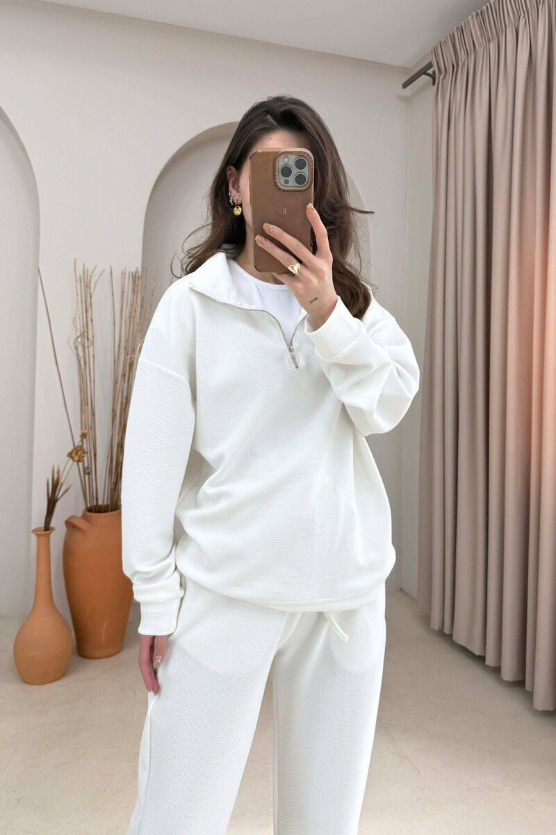 ONE COLOR ZIPPER SWEATSHIRT + SWEATPANTS WOMAN SET WHITE-E BARDHE - 3