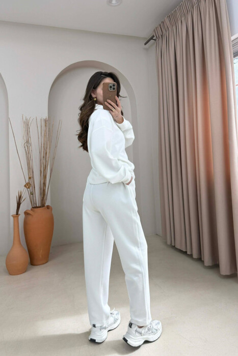 ONE COLOR ZIPPER SWEATSHIRT + SWEATPANTS WOMAN SET WHITE-E BARDHE - 4
