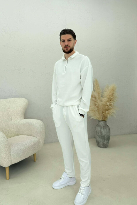 ONE COLOR ZIPPER SWEATSHIRT + SWEATPANTS MEN SET WHITE-E BARDHE 