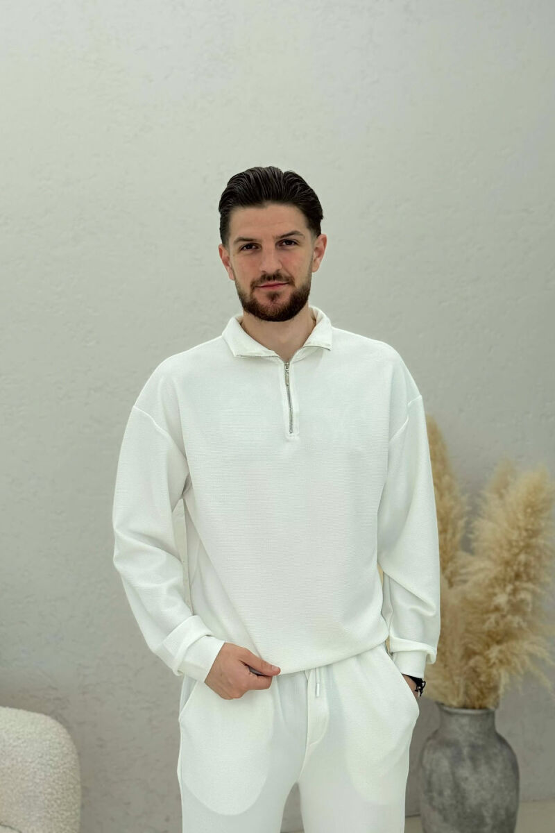 ONE COLOR ZIPPER SWEATSHIRT + SWEATPANTS MEN SET WHITE-E BARDHE - 2