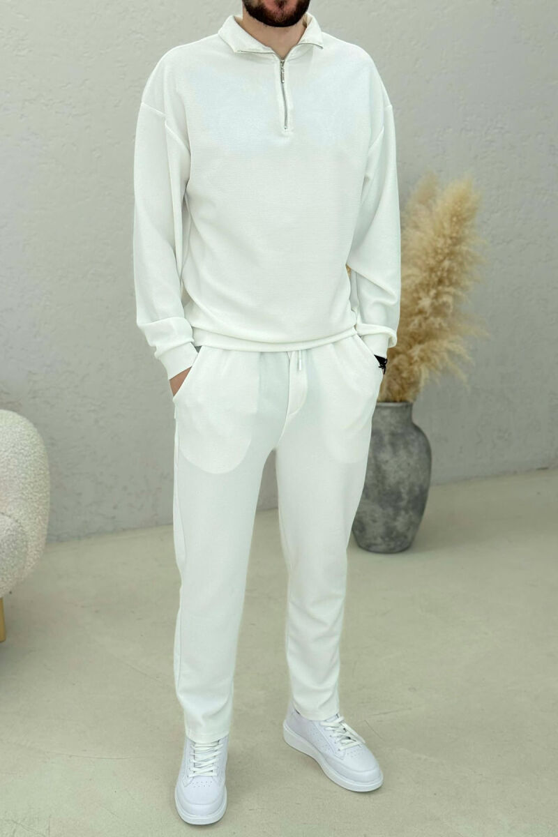 ONE COLOR ZIPPER SWEATSHIRT + SWEATPANTS MEN SET WHITE-E BARDHE - 3