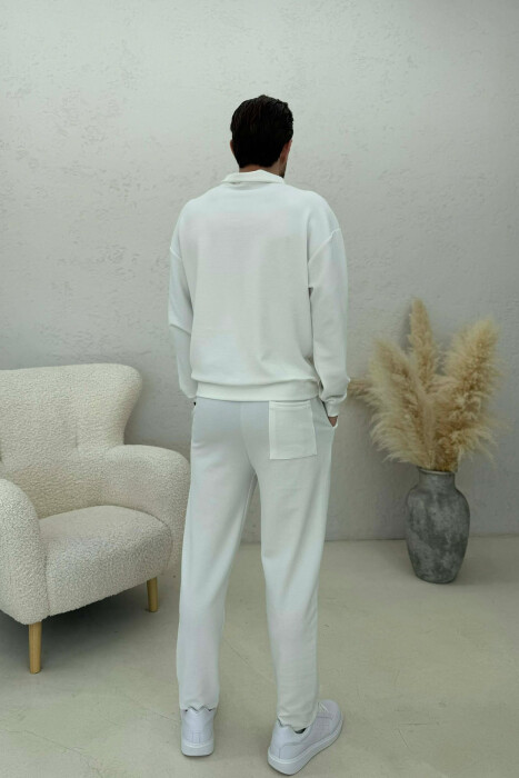 ONE COLOR ZIPPER SWEATSHIRT + SWEATPANTS MEN SET WHITE-E BARDHE - 4