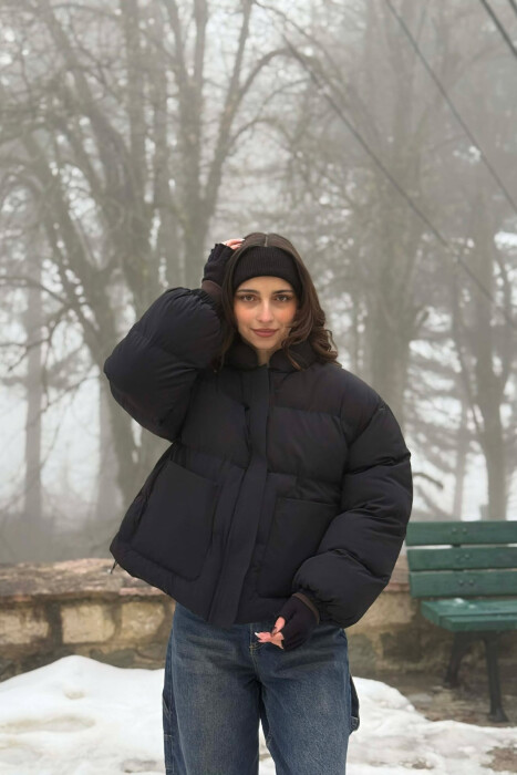 ONE COLOR ZIPPER TWO FRONT POCKETS WOMAN PUFFER JACKET BLACK/ E ZEZE - 1